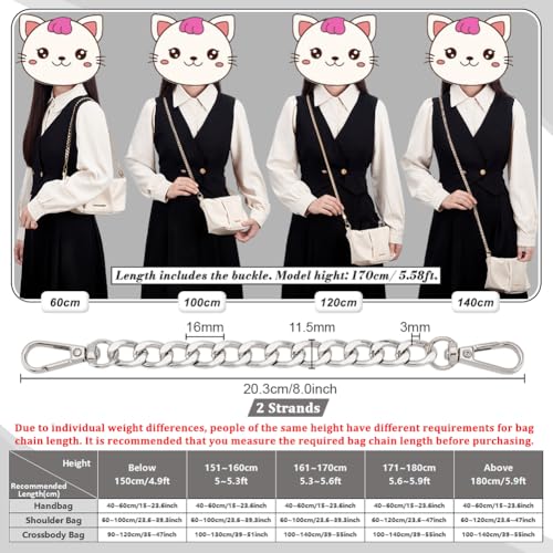 PH PandaHall Silver Purse Extender Chain, 8 Inch, 2pcs Bag Chain Strap - color: Silver, size: 7.8 Inch