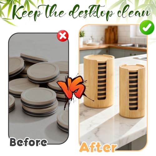 2 Pcs Mason Jar Lid Organizer, 2 Size Bamboo Mason Jar Lids Storage, Vertical Masons Jars Lid Storage, Bamboo Cup Lids Organizer, Stackable Steady for Kitchen Countertop Cupboard