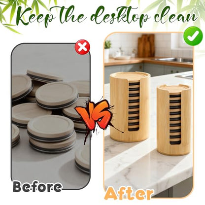 2 Pcs Mason Jar Lid Organizer, 2 Size Bamboo Mason Jar Lids Storage, Vertical Masons Jars Lid Storage, Bamboo Cup Lids Organizer, Stackable Steady for Kitchen Countertop Cupboard