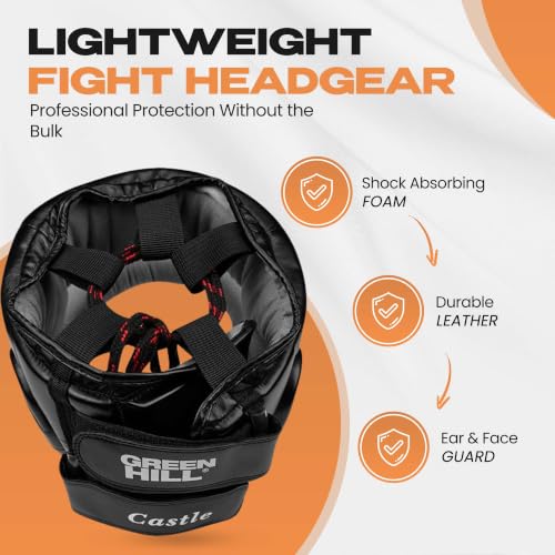 Green Hill Castle Boxing Headgear, Shock Absorption, Secure Fit,Boxing Gear | Boxing Head Guard, MMA Headgear, Muay Thai Headgear, Sparring Headgear, Boxing Protective Gear, Martial Arts Headgear