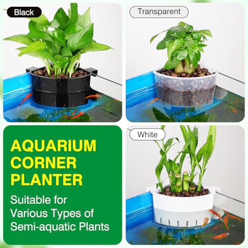 2026 Latest Model Large Aquarium Corner Planter Hanging Plant Holder for Fish Tank Aquaponic Plant Cultivation and Aquascape Accessories Decorations (4 Pack) Transparent
