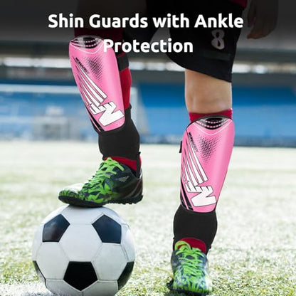 Shin Guards Soccer Youth Kids, Shin Guard Boys Girls Teenagers 2-18 Yrs Old | Soccer Shin Guards with Ankle Sleeves Protection - Football Shin Pads Equipment with Adjustable Strap - color: Pink, size: Small