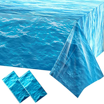 2 Pieces Ocean Waves Plastic Tablecloth 54 x 108 Inch Ocean Table Cover Water Print Table Cover Sea Tablecloth Blue for Beach Pool Birthday Party Decoration Shower Supplies - size: 54 x 108 Inch (Rectangular)