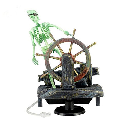 Aquarium Decor Ornament Air-Driven Active Skeleton Pirate Captain for Fish Tank Decoration
