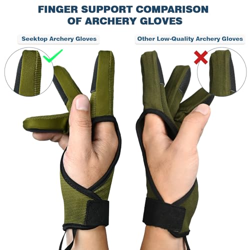 Seektop Archery Gloves Shooting Hunting Leather Three Finger Protector - color: Green, size: Medium