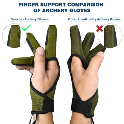 Seektop Archery Gloves Shooting Hunting Leather Three Finger Protector - color: Green, size: Medium