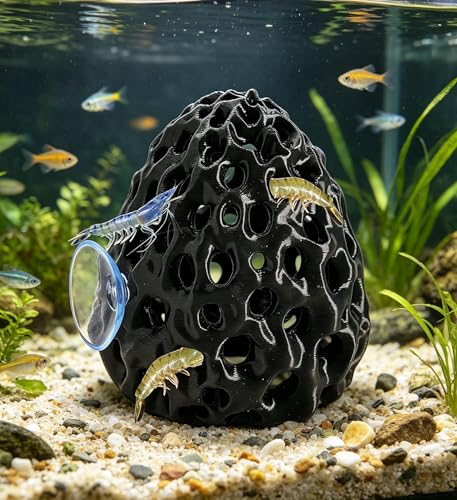 Betta Fish Hide Cave with Suction Cup, Shrimp Dome Hiding Shelter, Aquatic Shrimp Habitat & Hiding House, for Fish and Shrimp Resting and Hiding, Aquarium Decoration Accessories (Black)