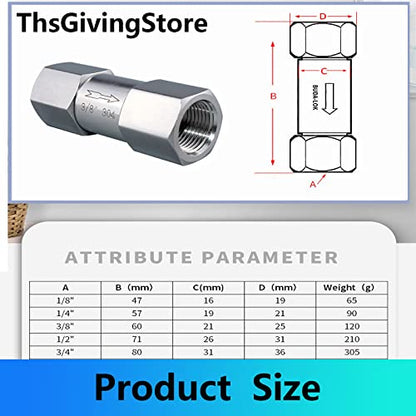 1/8 1/4 3/8 1/2 Inch G Female Thread 304 Stainless Steel Check Valve One Way Non-Return Valve for Water Oil Gas - size: 3/8 Inch