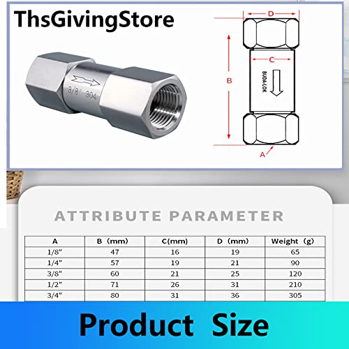 1/8 1/4 3/8 1/2 Inch G Female Thread 304 Stainless Steel Check Valve One Way Non-Return Valve for Water Oil Gas Check Valve(1/4 Inch) - size: 1/4 Inch