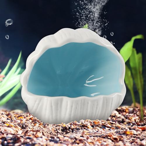 Cute Betta Fish Tank Accessory Decorations Ceramic Conch Shell-Shaped House Aquarium Decor Thematic Ornament Hideout Cave for Shrimp Fish Playing or Hiding (Blue, Small with 50pcs Pearl)