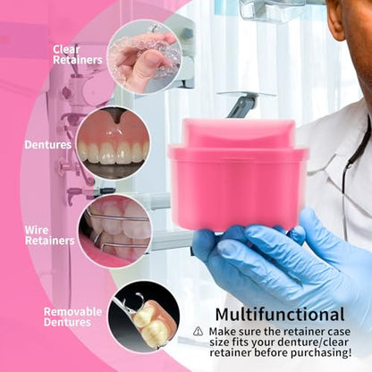 Annhua Denture Retainer Container Case Cleaning,Denture Bath Box False Teeth Storage Box - color: Pink