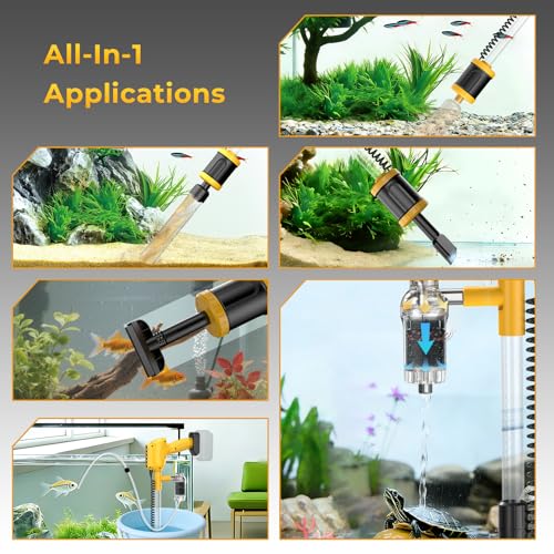 Aquarium Gravel Cleaner, Cordless/Corded 6 in 1 Electric Fish Tank Vacuum Cleaner Compatible with Dewalt 20V Battery, 3 Adjustable Power, Automatic Water Change for Freshwater and Saltwater