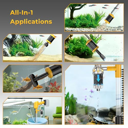 Aquarium Gravel Cleaner, Cordless/Corded 6 in 1 Electric Fish Tank Vacuum Cleaner Compatible with Dewalt 20V Battery, 3 Adjustable Power, Automatic Water Change for Freshwater and Saltwater