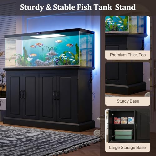 55-75 Gallon Fish Tank Stand - Heavy Duty Aquarium Stand with Storage Cabinet & Power Outlet | 880LBS Capacity Tank Stand with 50"*20" Tabletop for Fish Tank, Turtle Tank, Reptile Terrarium Black