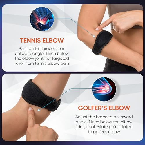 2-Pack Tennis Elbow Brace for Men & Women, Golfer's Elbow Support Strap - color: Black