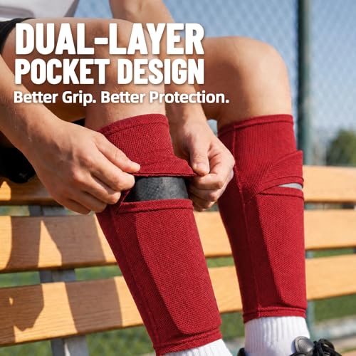 Shin Guard Sleeves 2 Pairs, Soccer Sleeves for Kids & Youth Ages 3-15 - color: Red, size: S (3'3''-3'10''/3-5Y)