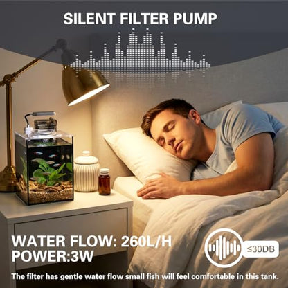 2.2 Gallon Small Aquarium Set Glass Fish Tank,Desktop Small Aquarium Kit for Beginners and Children to Keep Betta Fish, Goldfish, Shrimp, and Aquatic Plants (Black, 2.2 Gallon (Complete Kit))