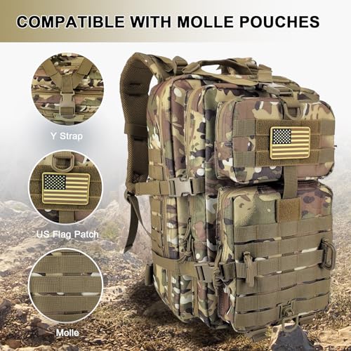 Hannibal Tactical MOLLE Assault Backpack, Tactical Backpack Military Army Camping Rucksack - color: Camouflage