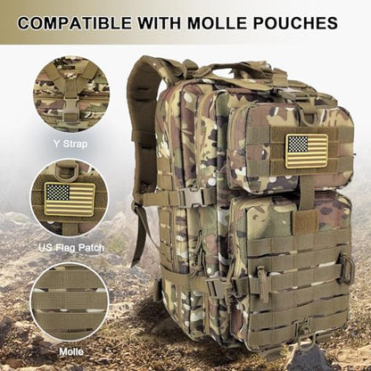 Hannibal Tactical MOLLE Assault Backpack, Tactical Backpack Military Army Camping Rucksack - color: Camouflage