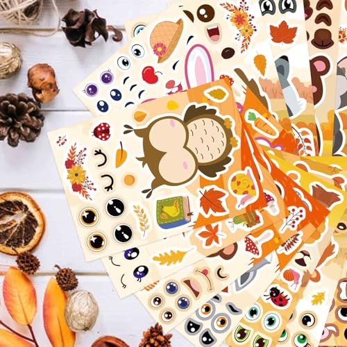 24 Sheets Fall Stickers for Kids Toddlers, Autum Animal Stickers Make-a-face Sticker Make Your Own Sticker 8 Designs of Animal Owl Squirrel Hedgehog Fox Fall Party Decorations Supplies - style: Fall Animal Stickers