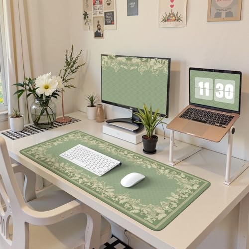 HAOCOO Light Green Desk Pad Mat, Desk Matt for Desktop with Edge Stitching, Non-Slip Mouse Pad Large, Cute Keyboard Mat for Gaming,Women Office - color: Light Green