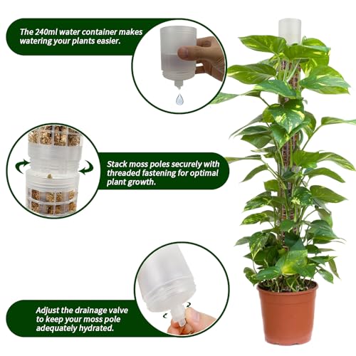 Moss Pole 17.4 inch, 2 Pack Monstera Plant Support, Plastic Self-Watering, Stackable Design - Ideal for Medium to Large Plants