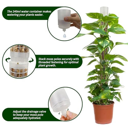 Moss Pole 17.4 inch, 2 Pack Monstera Plant Support, Plastic Self-Watering, Stackable Design - Ideal for Medium to Large Plants