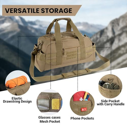 Hannibal Tactical 35L Large Duffle Bag, 3-in-1 Tactical Backpack MOLLE Pack for Sports/Gym/Outdoor, Coyote - color: Coyote