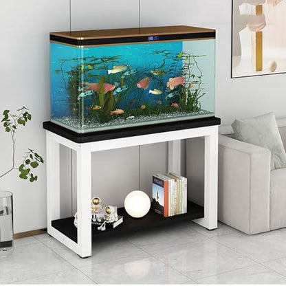 Double-Tier Fish Tank Stand, Heavy-Duty Aquarium Stand, With Shelving Unit, Features Non-Slip Pads, Reptile Enclosure Stand, Suitable For Fishkeeping, Turtle Keeping(White+Black,23.6x17.7in) - color: White+Black, size: 23.6x17.7in