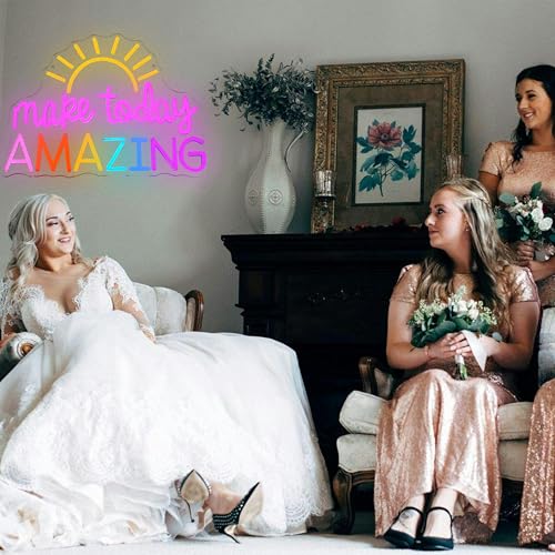 Make Today Amazing Neon Sign Yellow Sunrise Neon Light Inspirational Letter Neon Light Up Sign Boho Wall Art LED Light Sign for Party Birthday Cafe Wedding Gym - style: Half the Sun