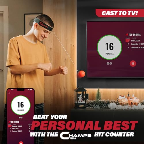 Champs MMA Boxing Reflex Ball Training Bundle with Punch Counter App – Advanced Reflex Ball + 2-Headband Set with Weighted Balls & Spare Strings | Speed, Agility & Hand-Eye Coordination Training
