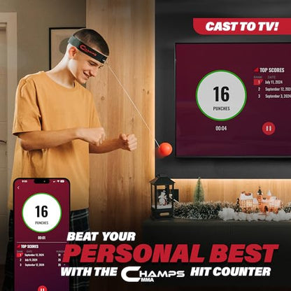 Champs MMA Boxing Reflex Ball Training Bundle with Punch Counter App – Advanced Reflex Ball + 2-Headband Set with Weighted Balls & Spare Strings | Speed, Agility & Hand-Eye Coordination Training