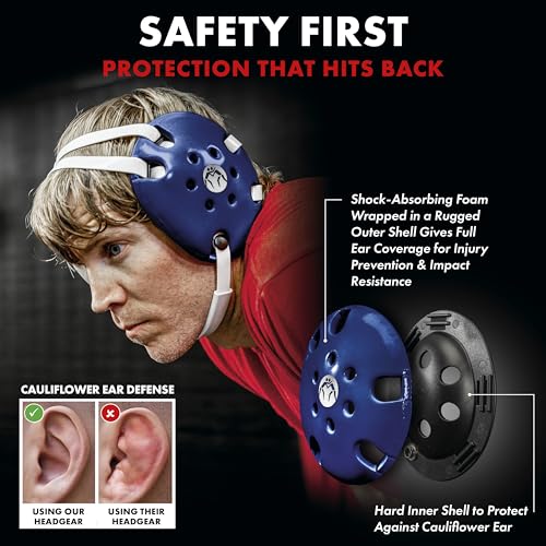 WrestlingMart Throwback Adult Wrestling Headgear for Men & Women - color: Navy