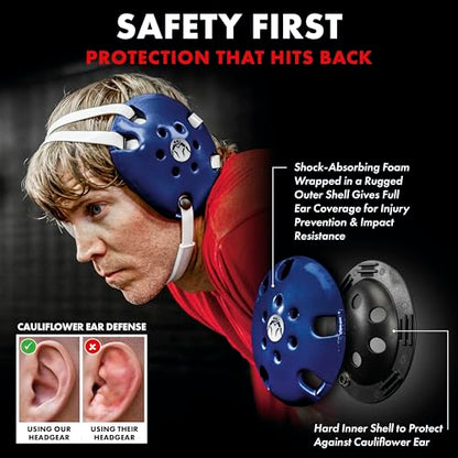 WrestlingMart Throwback Adult Wrestling Headgear for Men & Women - color: Navy