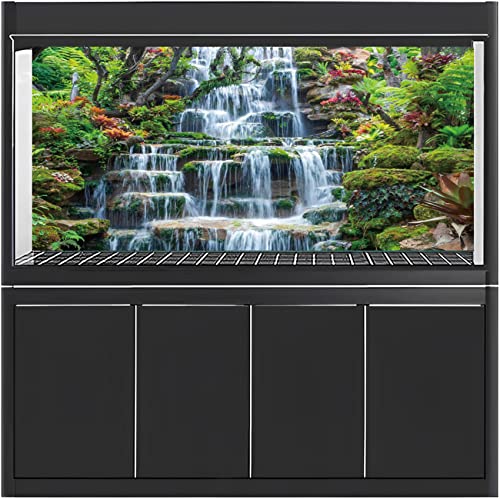 AWERT 36x20 inches Waterfall Aquarium Background Forest Park Green Tropical Plants Fish Tank Background Reptile Habitat Background Vinyl Background