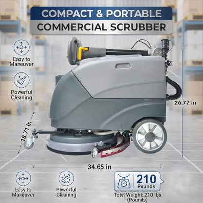 Emotor 15'' Foldable Walk Behind Floor Scrubber Machine Hand Push Scrubber Machine for Industrial Commercial Usem,Upgrade Automatic Water Flow, Machine Size 32"X18"X25"(Gray)