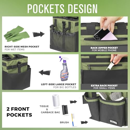 Compact Wearable Cleaning Caddy, Small Cleaning Caddy Supplies Organizer with Handle & Shoulder Straps for Housekeepers, Under Sink & Car Cleaning Tool Organizers Bag (Armygreen) - color: Armygreen