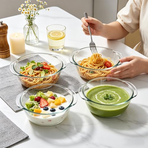 Soup Bowls Round Baking Pan, 2 Pack Glass Bowls for Eating, Round Bakeware Dishes for Air Fryer Omelette, Perfect for Reheating Individual Portions in Oven Microwave - size: Medium-Round
