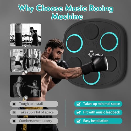 Music Boxing Machine, Wall Mounted Punching Bag with Bluetooth - color: Black