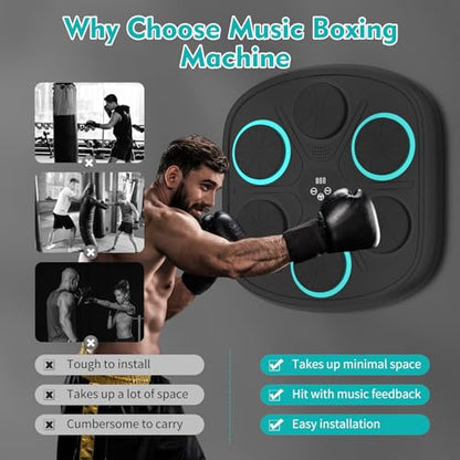 Music Boxing Machine, Wall Mounted Punching Bag with Bluetooth - color: Black
