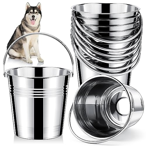 Hicarer 6 Pcs 6.3 Quart Stainless Steel Dog Water Bucket, Heavy Duty Stainless Steel Easy Clean Bucket Water Pails for Dogs Pets, for Kennels Farms Fences Cages Home - size: 6.3 Quart