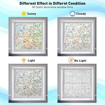 Rainbow Window Privacy Film, Half-Moon Pattern, No Glue, Anti-UV (23.6 x 157.4 Inch) - color: Rainbow, size: 23.6 x 157.4 Inch