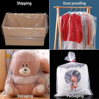 18 Pack 18 x 24 Inch 2 Mil Large Clear Plastic Flat Open Poly Bags Thickened Big Transparent PE Bags for Clothes Toys Pillows Packaging Shipping Storage Dust Proofing