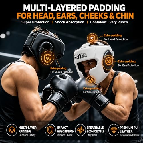 Boxing Headgear for MMA,Sparring,Muay Thai|Head Guards for Men Women | Adjustable,Lightweight,Breathable Protection,Open Face Head Gear,Fits 21-25 in,Kickboxing,Taekwondo,Karate Training Helmet - color: Black