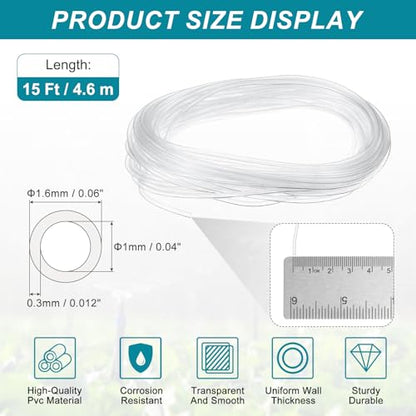 uxcell Clear PVC Tubing, 1mm ID x 1.6mm OD - 15ft PVC Tube Lightweight Vinyl Hose, Transparent Flexible Plastic Water Tubing for Air Oil Water Transfer Aquarium Irrigation - size: 1mm ID x 1.6mm OD