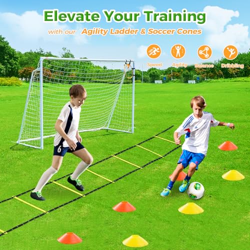 Soccer Goal 12x6,10x6.5, 8x6, 6x4FT Soccer Goals for Backyard Metal Soccer Goals for Kids Youth Adults Large Outdoor 2" Steel Soccer Goal Post Frame with Soccer Net Target Net Agility Ladder - size: 12×6 FT