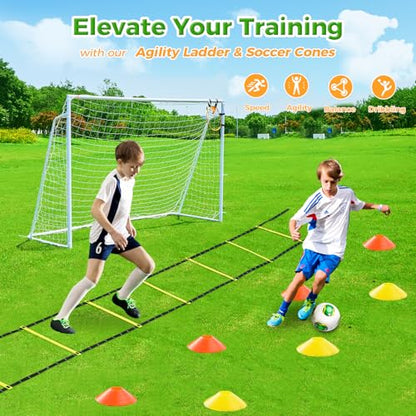 Soccer Goal 12x6,10x6.5, 8x6, 6x4FT Soccer Goals for Backyard Metal Soccer Goals for Kids Youth Adults Large Outdoor 2" Steel Soccer Goal Post Frame with Soccer Net Target Net Agility Ladder - size: 6×4 FT
