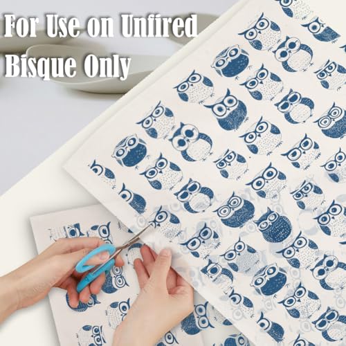 SUPERDANT 5PCS Cartoon Owls Underglaze Paper Transfer Animals Transfer Paper for Clay Ceramic Porcelain Under Glaze Transfers for Pottery Enamel Decals Blue Underglaze Decal Papers Handcrafted Gifts - style: Cartoon Owl