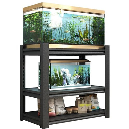 40-50 Gallon Heavy Duty Metal Aquarium Stand, Adjustable 3-Tier Fish Tank Rack, 31.5L x 18W x 34H Inches Metal Shelving for Reptile Tanks, Home and Office Storage Furniture