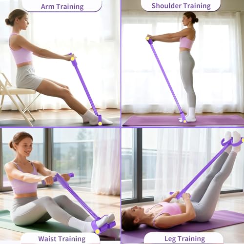 Pedal Resistance Band with Handle, Upgraded 6-Tube Exercise Bands - color: Purple